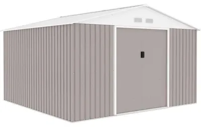 Obrázok produktu pre Kovový záhradný domček, 10,85 m² - 340 x 319 x 210 cm - vrátane kotviacej súpravy - Taupe