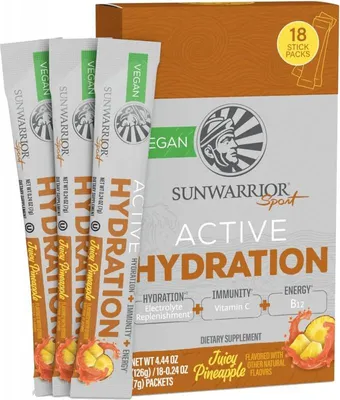 Produktbild von Sunwarrior Active Hydration Stick Packs (18x7g) Juicy Pineapple - Intra- & Post-Workout - Intra-Workout