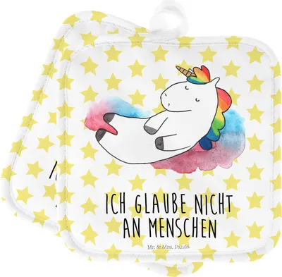 Produktbild von Mr. & Mrs. Panda Topfuntersetzer Einhorn Wolke 7 - Weiß - Geschenk, Menschen, Topflappen, Kochlappen, Zwei, Lustig, 2er Set, Einhörner, topfhalter, Unicorn