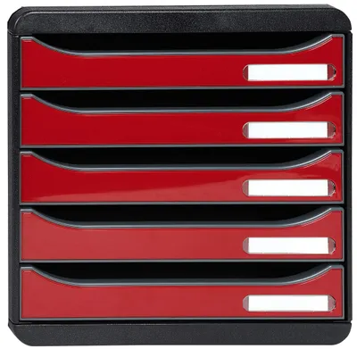 Schubladenbox 5 Schubladen A4+ Schwarz/Rot stapelbar