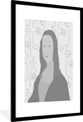 Produktbild von MuchoWow® Gerahmtes Poster Mona Lisa - Strichzeichnung - Schwarz - Weiß 60x90 cm - Poster mit Schwarzem Bilderrahmen Wandposter Rahmen Foto Bilder - Dekoration - Wandposter Wohnzimmer - Hochwertig