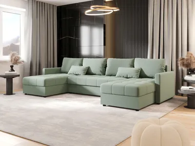 A spacious U-shaped sectional sofa in a modern living room setting.