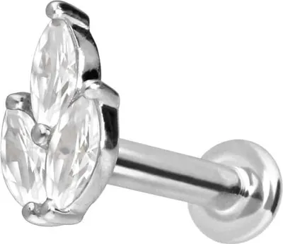 Produktbild von Ohrpiercing, Nasenpiercing 14 Karat Gold Labret mit Innengewinde MOISSANIT-LOTUSBLÜTE 14 Karat | WeißGold Stablänge: 6mm - Stabstärke: 1,2mm