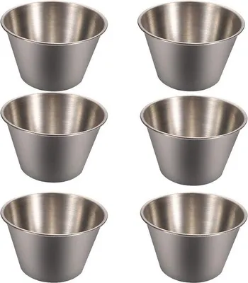 Zdjęcie produktu dla 6 sztuk małych miseczek ze stali nierdzewnej na przekąski, sosy, talerzyków, ze stali nierdzewnej, na przekąski, miseczek do serwowania sałatek, przekąsek i innych potraw; nadają się do mycia w zmywarce