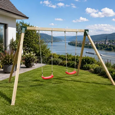 Produktbild von Doppelschaukel aus Holz für Kinder mit 2 Schaukelsitzen, 313 × 264 × 226 cm – Art.-Nr. 4007