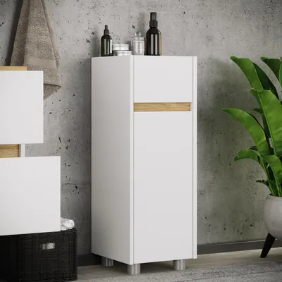 Produktbild von VCM Midischrank – schmaler Badschrank mit 1 Schublade und 1 Drehtür, H. 85 x B. 30 x T. 32 cm, kompakte Aufbewahrung für Badezimmer, Badmöbel Schubladenkommode, Cosila