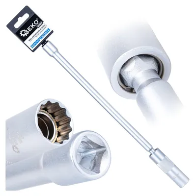 Obrázok produktu pre Nástrčná hlavica - kľúč na sviečky 16mm, 3/8'', 310mm, s kardanovým kĺbom, tenkostenná, CrV, Geko
