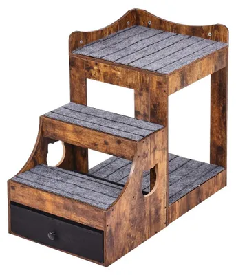 Produktbild von Hundebett-Stapelbett – Braun, klein – 13,5 kg, aus Holz – mit Treppe und Ablagefläche