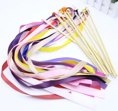 Produktbild von 2 Stück Satinbandstäbe für Hochzeiten, bunt, gemischte Farben, wiederverwendbarer Holzstab, weidig, Hochzeitsdekoration, leichte Hochzeitsstäbe mit Glöckchen, Partygeschenke A