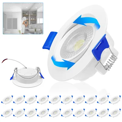 Obrázok produktu pre VA-Cerulean, 20 kusov, LED vstavané bodové svietidlo, ploché, 230V, vstavané LED svietidlo, bodové svietidlá, stropné svietidlo, IP21, vhodné do obývačky, spálne, chodby, súprava 20 kusov, studená biela