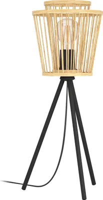 Produktbild von EGLO Tischlampe Hykeham, Stativ Nachttischlampe Boho Style, Tischleuchte aus Bambus in Natur und Metall in Schwarz, Deko Lampe mit E27 Fassung