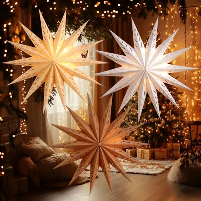 Weihnachtsbaum-Anhänger, 3er-Set, Papiersterne, Weihnachtsschmuck