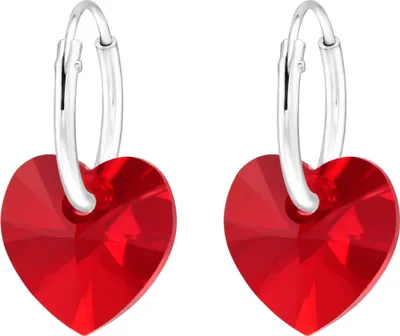 Produktbild von Creolen Ohrringe 925 Sterling Silber mit Kristallherz in verschiedenen Farben Farbe - Rot