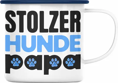Produktbild von Trendation - Stolzer Hunde Papa Emaille Tasse Geschenk Hundepapa Geschenkidee für Hunde-Papis Und Herrchen Becher (Blau)