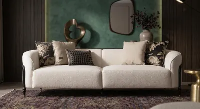 Obrázek produktu pro Béžová třímístná pohovka, látková pohovka s kovovou konstrukcí, moderní designová pohovka