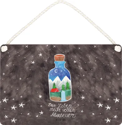 Produktbild von Mr. & Mrs. Panda Wandbild Holz Flasche Abenteuer DIN A4 - Geschenk, kleine aufmerksamkeit, Türschild, wandtafel, Holzschild, Schild, Dekoration