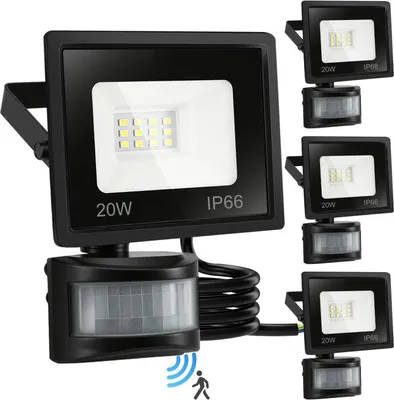 A collage of LED floodlights with motion sensors.