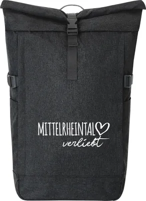 Produktbild von Huuraa Kurierrucksack Mittelrheintal verliebt 30-44 Liter Black Melange Fairtrade Rolltop Rucksack Geschenkidee
