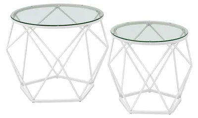 Produktbild von 2-teiliges Set Beistelltische aus gehärtetem Glas und Stahl