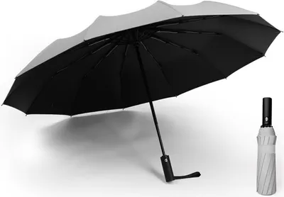 Image de parapluie triple automatique, étanche au vent, compact Parapluie imperméable à ouverture/fermeture automatique avec revêtement en téflon, 12 baleines, gris clair