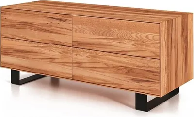 Produktbild von Kommode Leeds Kernbuche massiv 132x50x56 Metallfußgestell Schwarz 4 Schubladen