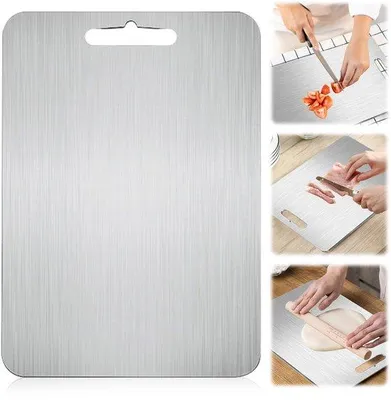 Zdjęcie produktu dla Deska do krojenia Ibenzoa® ze stali nierdzewnej 304 – dwustronna, 29 x 20 cm, łatwa do czyszczenia, wszechstronna deska kuchenna, 1 sztuka