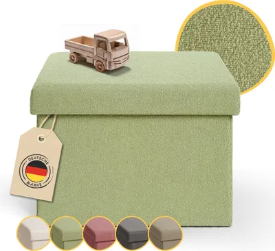 Produktbild von Laleni Sitzbank mit Stauraum - Truhenbank mit Stauraum 41x31x31 cm - kleine Sitztruhe mit Stauraum - Sitzwürfel - Teddy Ottoman Grün