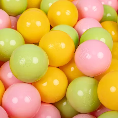 Immagine prodotto di KiddyMoon Kids 100 palline ∅ 7cm Palline da gioco per il bagno a palline Palline di plastica per bambini prodotte in UE, verde chiaro/giallo/rosa