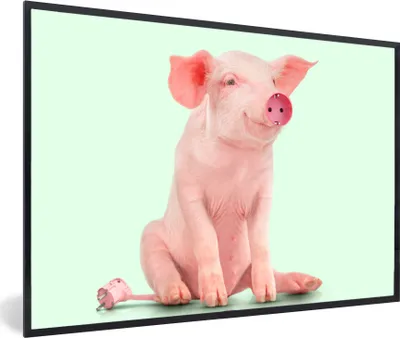 Produktbild von MuchoWow® Gerahmtes Poster Schwein - Rosa - Sockel - Tiere 60x40 cm - Poster mit Schwarzem Bilderrahmen Wandposter Rahmen Foto Bilder - Printing - Wanddeko Schlafzimmer