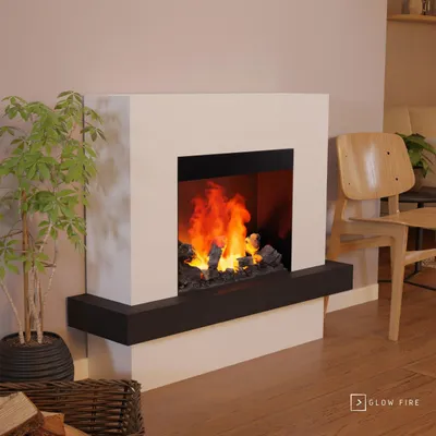 Produktbild von GLOW FIRE Elektrokamin 'Hera Opti Myst' | Wasserdampf Kamin mit Heizung inkl. Holz in weiß als Standkamin| HxBxT: 110x126x32cm