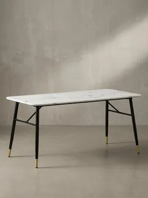 Produktbild von Esszimmertisch 160x80x76 cm Esstisch Weiß in Marmor-Optik Modern, Küchentisch Groß, Speisetisch Rechteckig, Tisch Esszimmer mit Metallbeinen