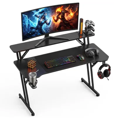 Productafbeelding van Ikodm Gamingtafel, 120x60 cm, Z-vormig ontwerp met opbergruimte, carbonlook en kabelmanagement