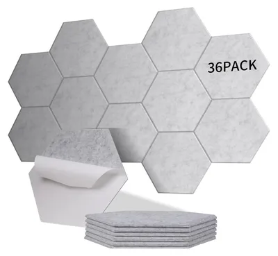 Zdjęcie produktu dla Panele akustyczne - Samoprzylepne - Izolacja akustyczna - Sześciokątne - 100% poliester - 30x26x0,9 cm - NRC 0,95