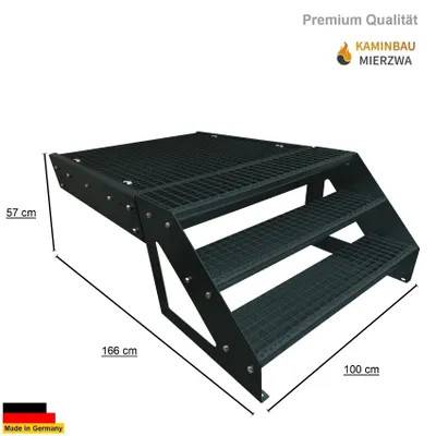 Produktbild von Podesttreppe Stahltreppe 3 Stufen Freistehend Höhe 57cm inklusive Podest 100x100cm ohne Geländer Anthrazit Ausrichtung Treppe Vorne/Front Aussentreppe