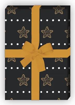Produktbild von Schönes Streifen Weihnachtspapier mit Ornament Sternen, grau schwarz - G9876, 32 x 48cm