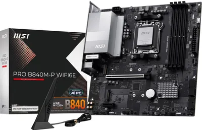 Obrázek produktu pro MSI PRO B840M-P WIFI6E, AMD, Zásuvka AM5, AMD Ryzen 7000 Series, AMD Ryzen 8000 Series, AMD Ryzen 9000 Series, Zásuvka AM5, DDR5-SDRAM, 256 GB