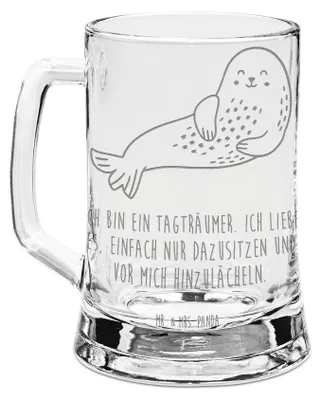 Produktbild von Mr. & Mrs. Panda Krug Robbe Lachen - Transparent - Geschenk, Seehund, Robben, Ostsee, Gravur Bierkrug, Gute Laune, Humpen, Bierhumpen, Strand, Glaskrug, Nordsee, Seidel