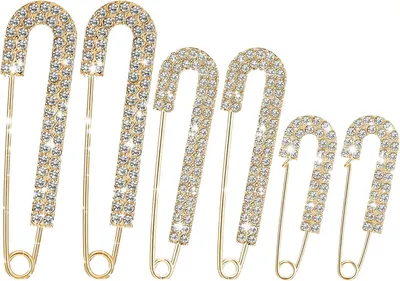 Imagen del producto de Juego de 6 broches de strass, color dorado, de diferentes tamaños, pines de seguridad decorativos para ropa