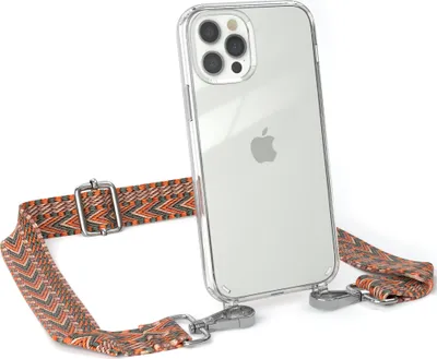 Produktbild von EAZY CASE Handykette - Verstellbarer Trageriemen kompatibel mit Apple iPhone 12 / 12 Pro, Handykordel mit transparenter Silikon-Hülle, Band in Orange