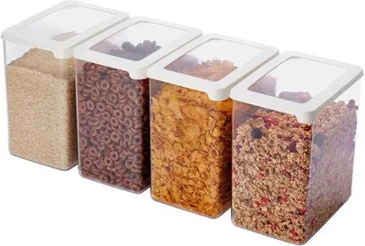 Image de Boîtes de rangement écologiques 3,5 L - Lot de 4 - 20 % de plastique recyclé, avec couvercle, sans BPA, lavables au lave-vaisselle - Organisateur de cuisine empilable - 12,5 x 18 x 20 cm
