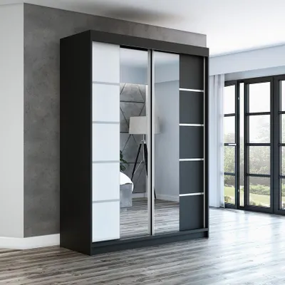 Produktbild von Schwebetürenschrank Kleiderschrank ERA  160 cm Schrank Garderobe Spiegel.Verschiedene Farben (Weiß, Schwarz, Somona). Möbel vom Hersteller!