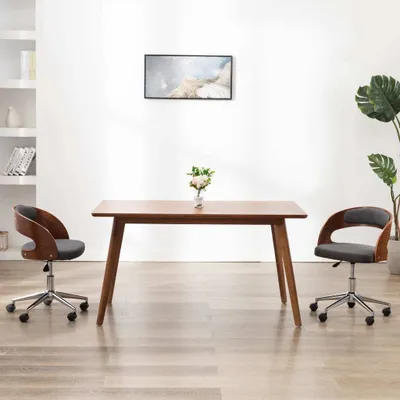 Image de The Living Store Chaise de bureau pivotante Gris Bois courbé et tissu
