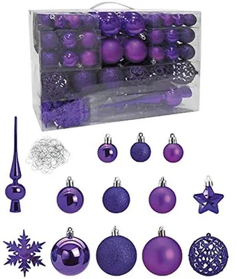 Produktbild von Famanu Weihnachtsbaumkugeln Set in 14 Farben - 111-teiliges Set mit Zubehör zur Weihnachtsbaumdekoration