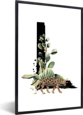 Produktbild von MuchoWow® MuchoWow® Gerahmtes Poster Blätter - Leopard - Buchstabe L 40x60 cm - Poster mit zchwarzem Bilderrahmen - Papierdruck - Wandbilder