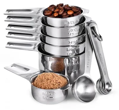 Produktbild von Küchen-Messbecher und -Löffel 12er Set | 18/8-Edelstahl | Stapelbar | Spülmaschinenfest