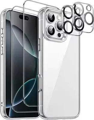 Produktbild von Premium 5-in-1 Schutzset für iPhone 16 Pro Max – 2× Displayschutz, 2× Kameraschutz, 1× Schutzhülle – Rundumschutz für Display, Kamera & Gehäuse