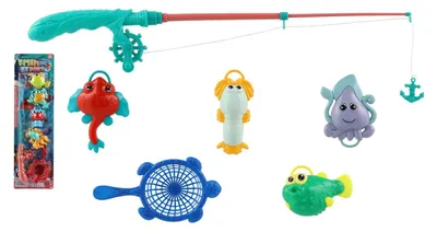 Produktbild von Spiel „Fische/Angler mit Angelrute“, 45 cm, Kunststoff, 4 Farben, auf einer Karte (17 x 58 cm)