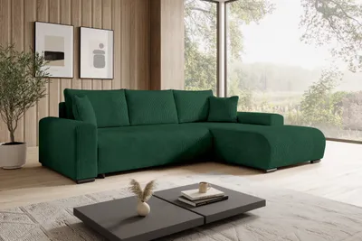 Produktbild von STOREZ24 L-Form Ecksofa NELLY inklusive Schlaffunktion, Ecke mit Bettkasten, Farbe: grün, Seite: rechts