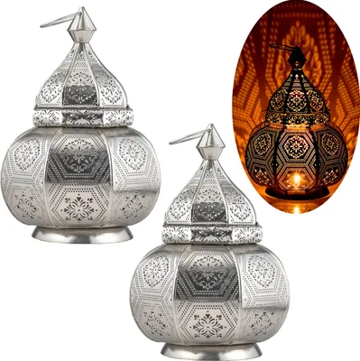Produktbild von 2er Set Orientalische Laterne Lampe Nachttischlampe Mahana Silber