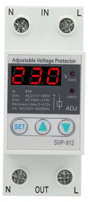 Obrázok produktu pre Ochrana proti podnapätiu a prepätiu 230 V, nastaviteľné relé na obnovenie napájania, voltmeter SVP-912